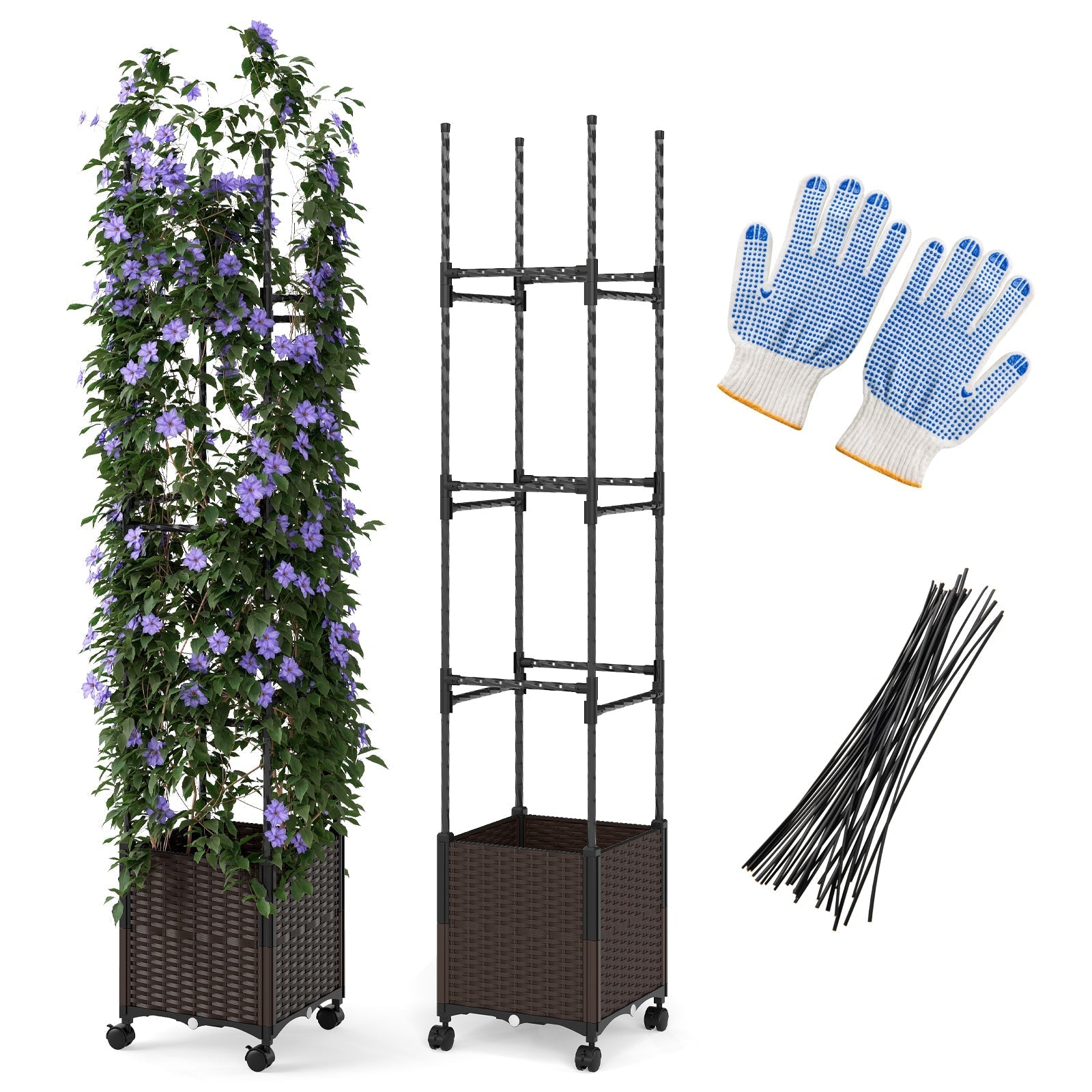 87 Inch Tall Raised Garden Bed with Plant Box Trellis and Lockable Wheels Adjustable Height - Cheeky Garden