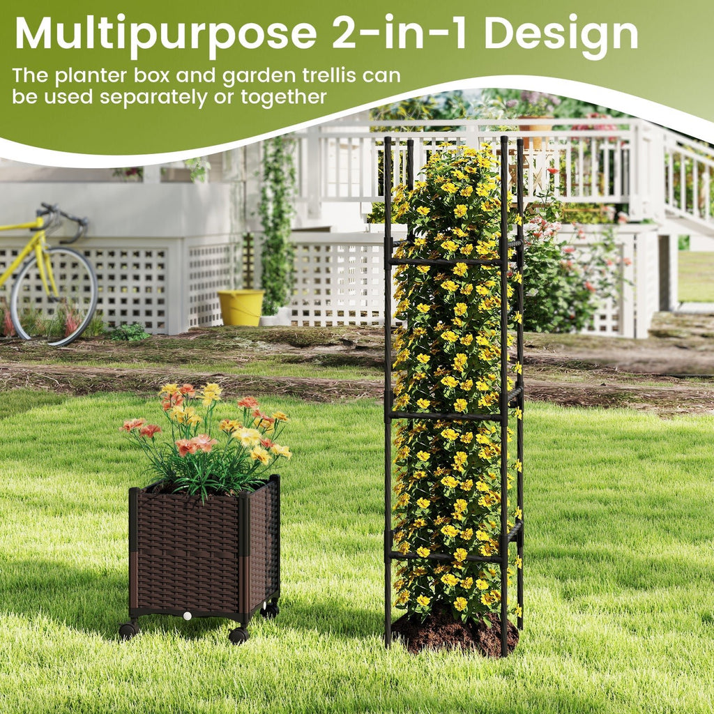 87 Inch Tall Raised Garden Bed with Plant Box Trellis and Lockable Wheels Adjustable Height - Cheeky Garden