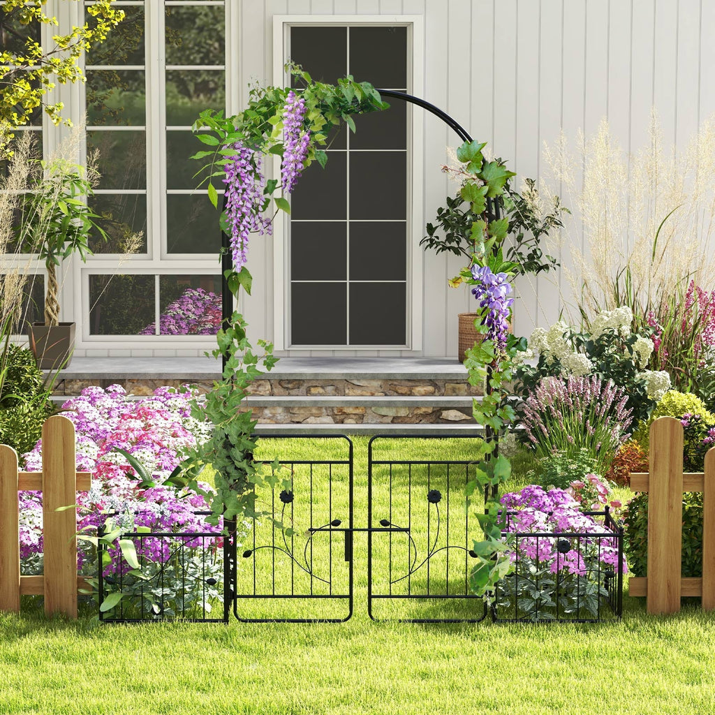 87 Inches Garden Arbor with Lockable Gate Side Planters-Black - Cheeky Garden