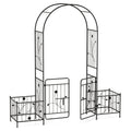 87 Inches Garden Arbor with Lockable Gate Side Planters-Black - Cheeky Garden