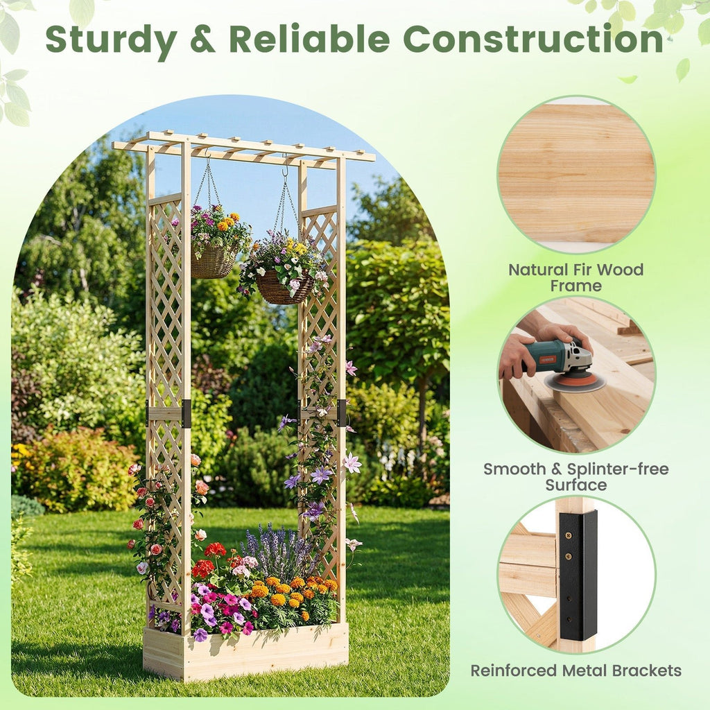 89 Inch Tall Wooden Raised Garden Bed with Side Trellis and Hanging Roof Drainage Holes - Cheeky Garden