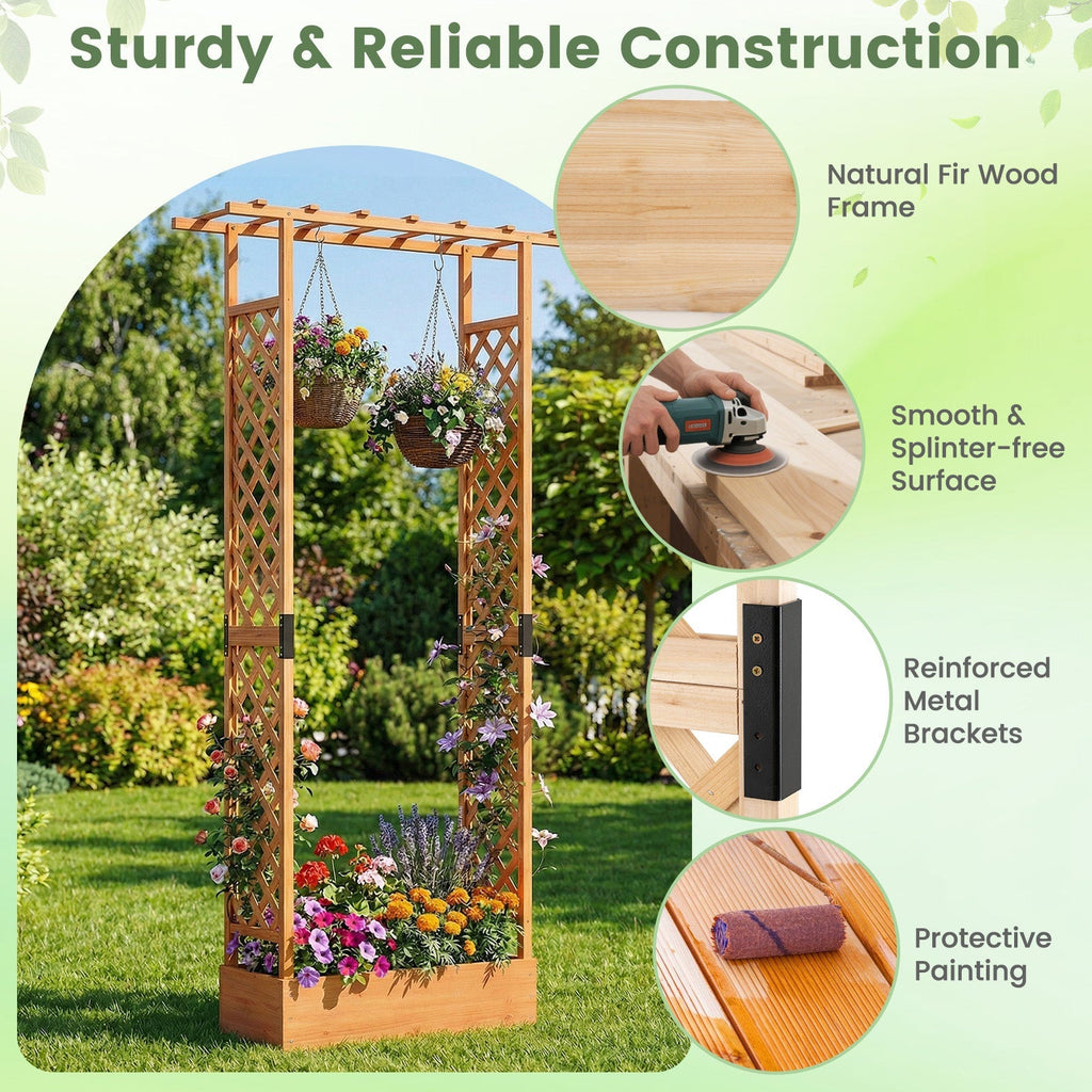 89 Inch Tall Wooden Raised Garden Bed with Side Trellis and Hanging Roof Drainage Holes - Cheeky Garden