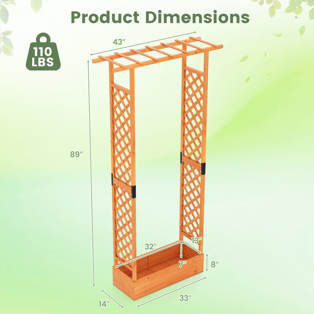 89 Inch Tall Wooden Raised Garden Bed with Side Trellis and Hanging Roof Drainage Holes - Cheeky Garden