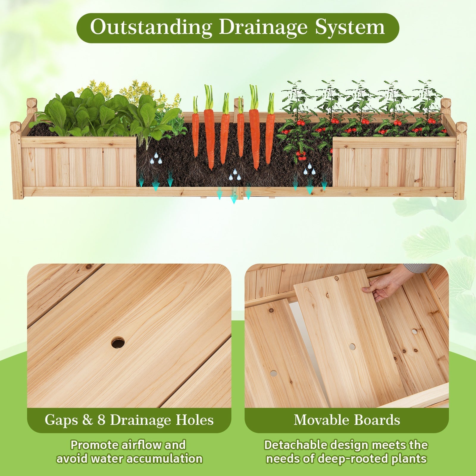 91 x 24 x 16 Inch Divisible Planter Box with Corner Drainage and Non-woven Liner for Growing Vegetables - Cheeky Garden
