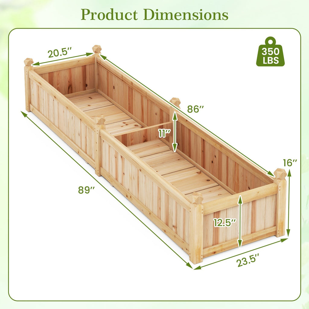 91 x 24 x 16 Inch Divisible Planter Box with Corner Drainage and Non-woven Liner for Growing Vegetables - Cheeky Garden