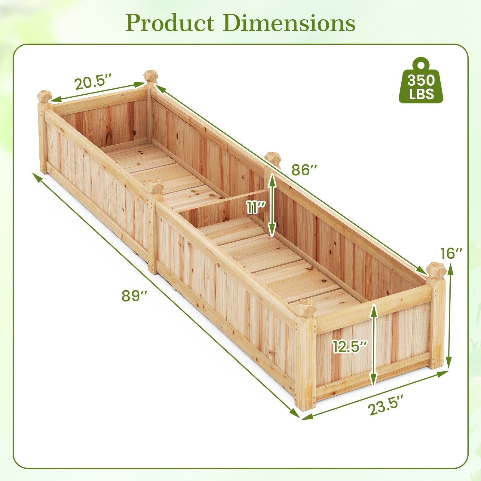 91 x 24 x 16 Inch Divisible Planter Box with Corner Drainage and Non-woven Liner for Growing Vegetables - Cheeky Garden