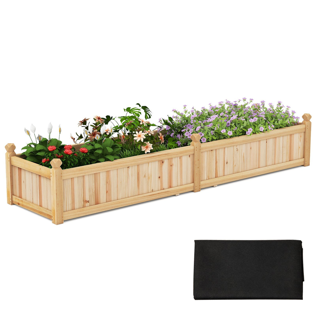 91 x 24 x 16 Inch Divisible Planter Box with Corner Drainage and Non-woven Liner for Growing Vegetables - Cheeky Garden
