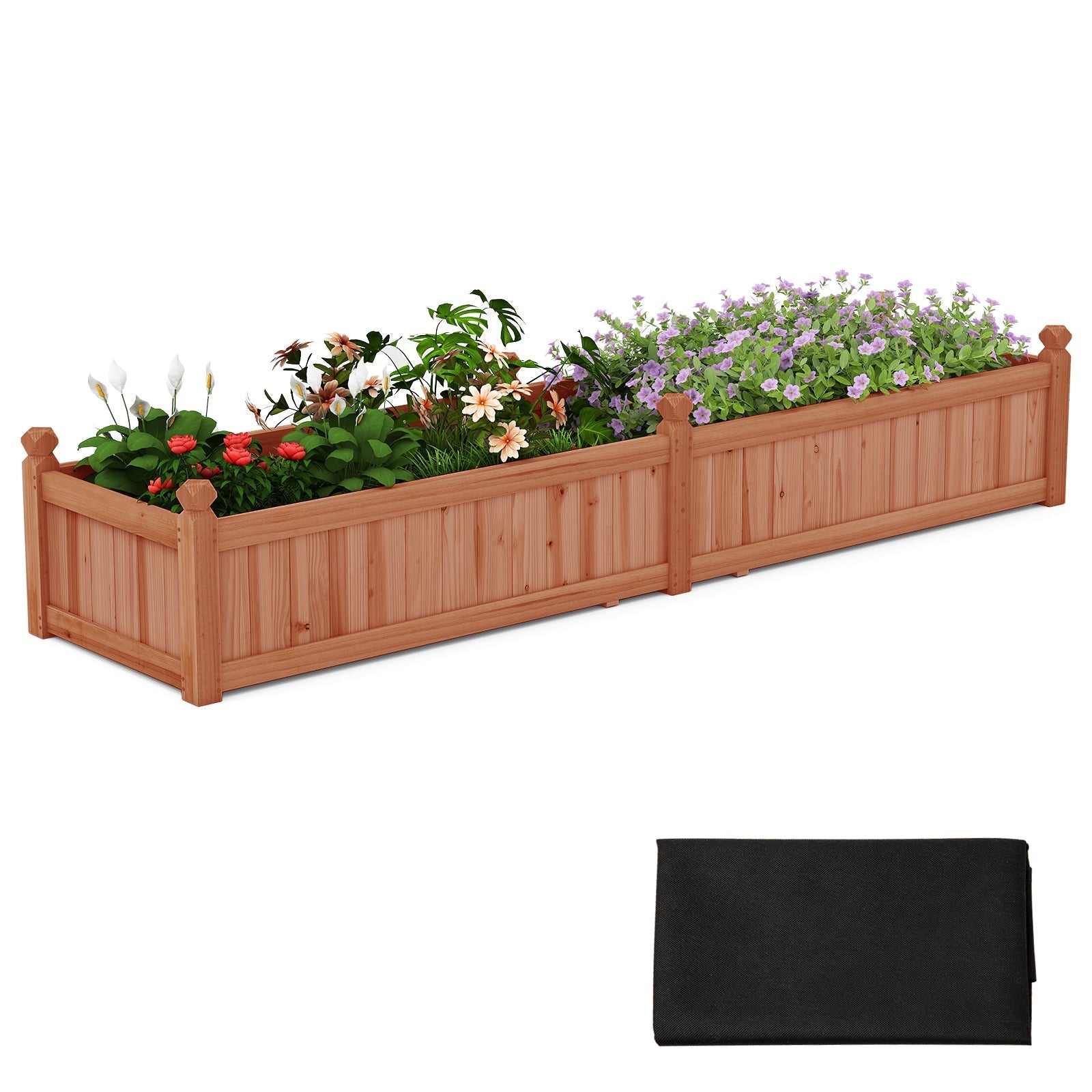 91 x 24 x 16 Inch Divisible Planter Box with Corner Drainage and Non-woven Liner for Growing Vegetables - Cheeky Garden