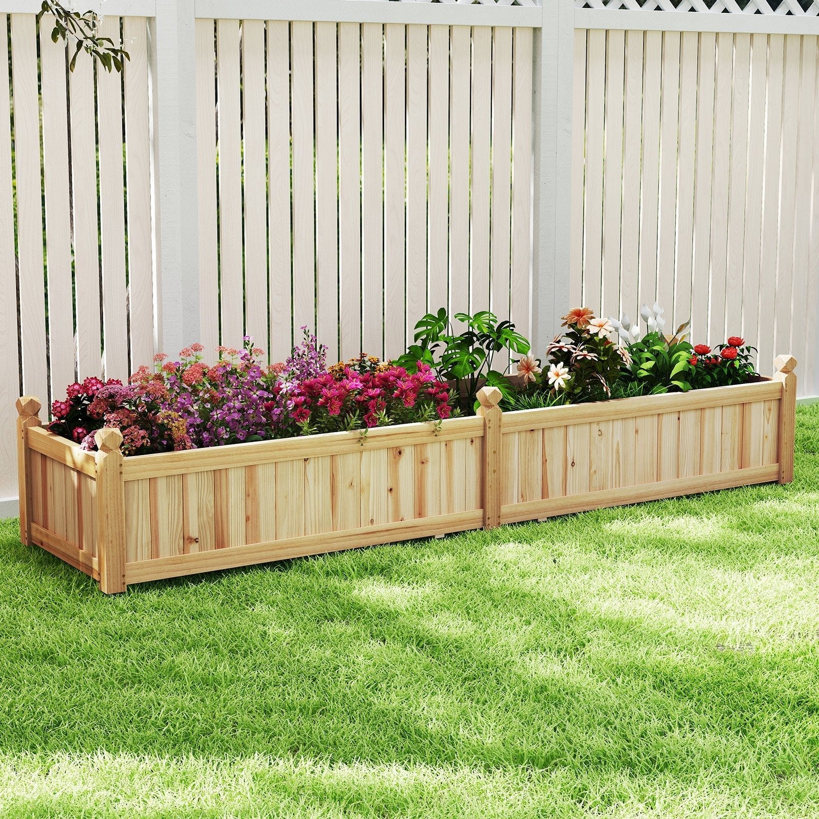 91 x 24 x 16 Inch Divisible Planter Box with Corner Drainage and Non-woven Liner for Growing Vegetables - Cheeky Garden