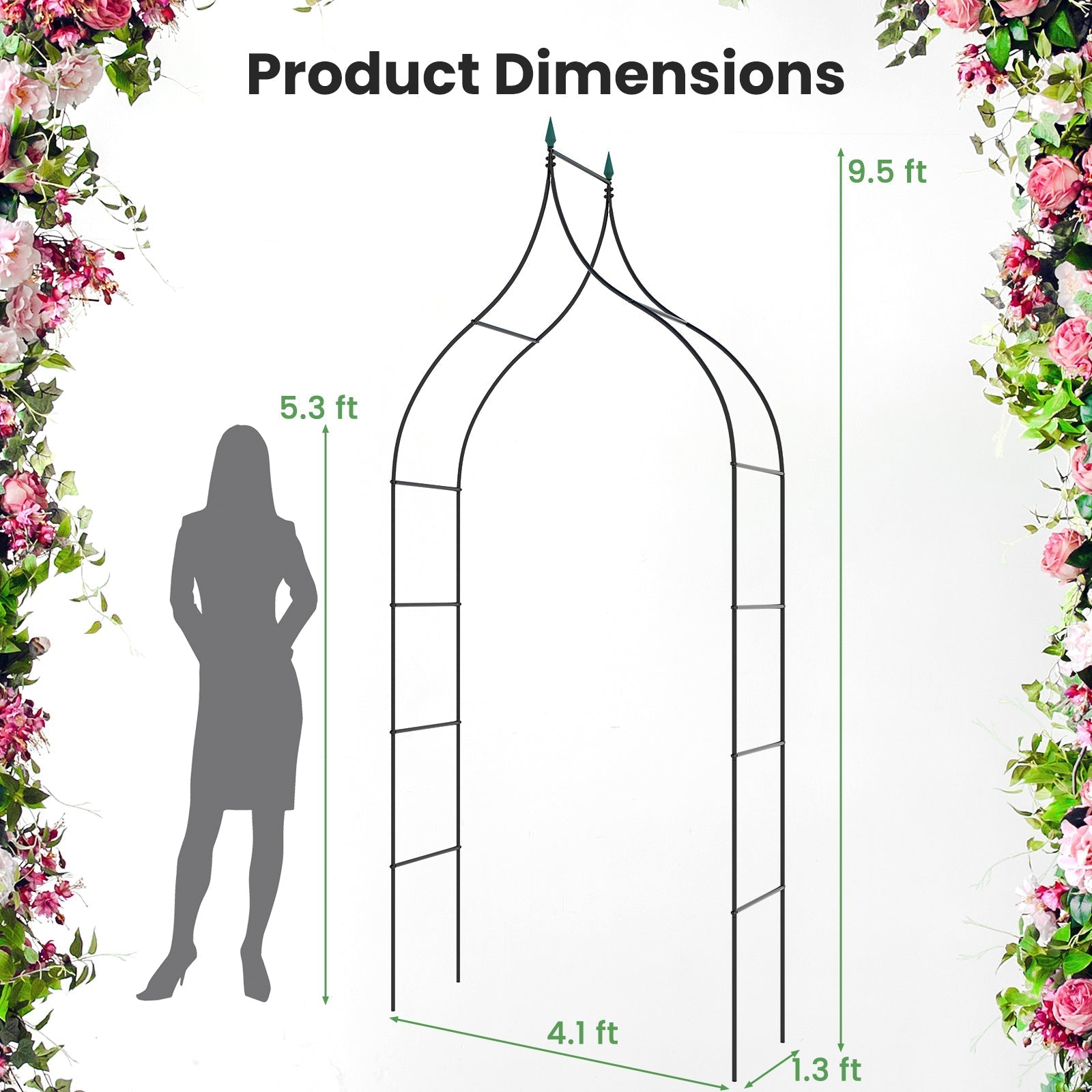 9.5 Feet Decorative Metal Garden Arch for Vine Rose Climbing Wedding Ceremony Party Decoration - Cheeky Garden