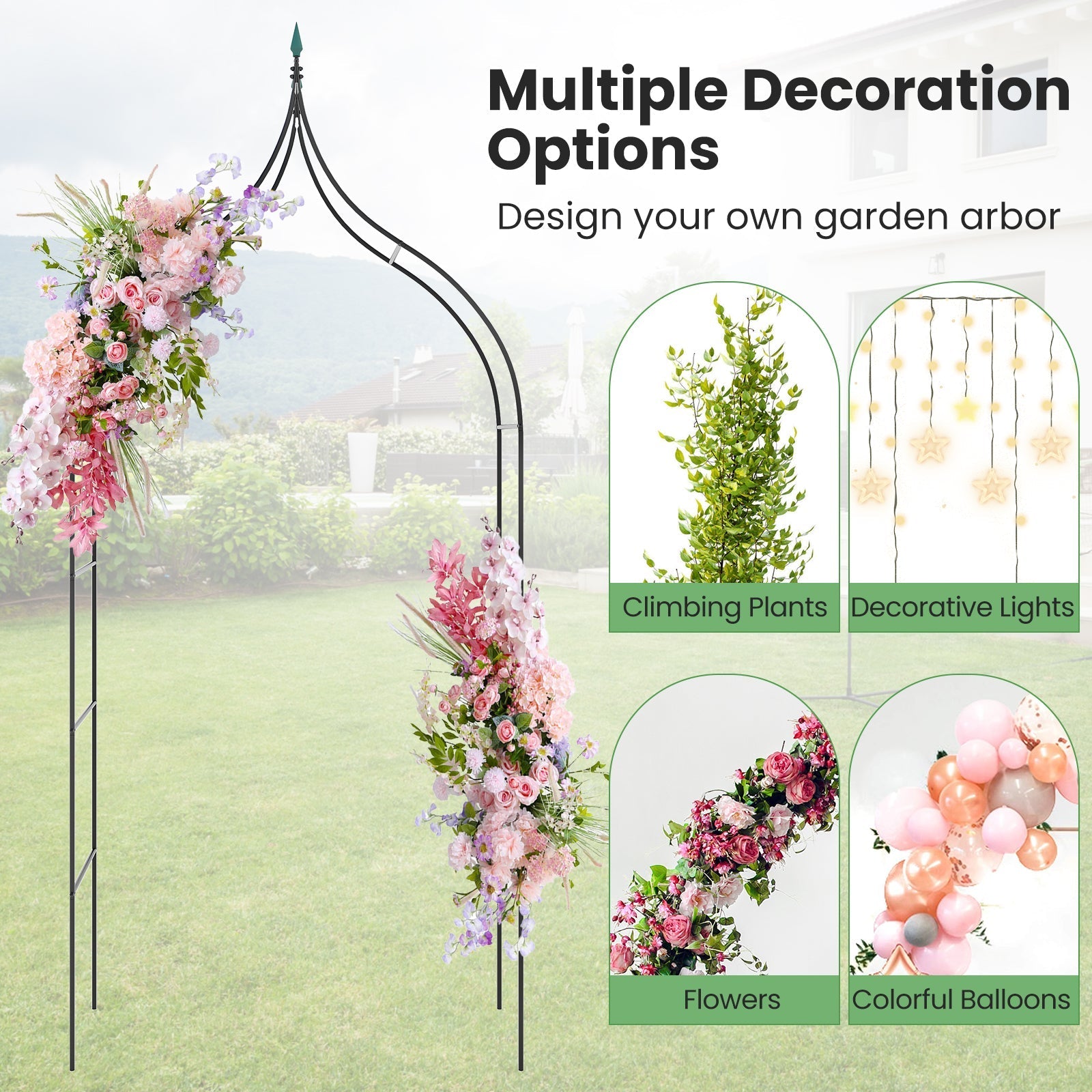 9.5 Feet Decorative Metal Garden Arch for Vine Rose Climbing Wedding Ceremony Party Decoration - Cheeky Garden