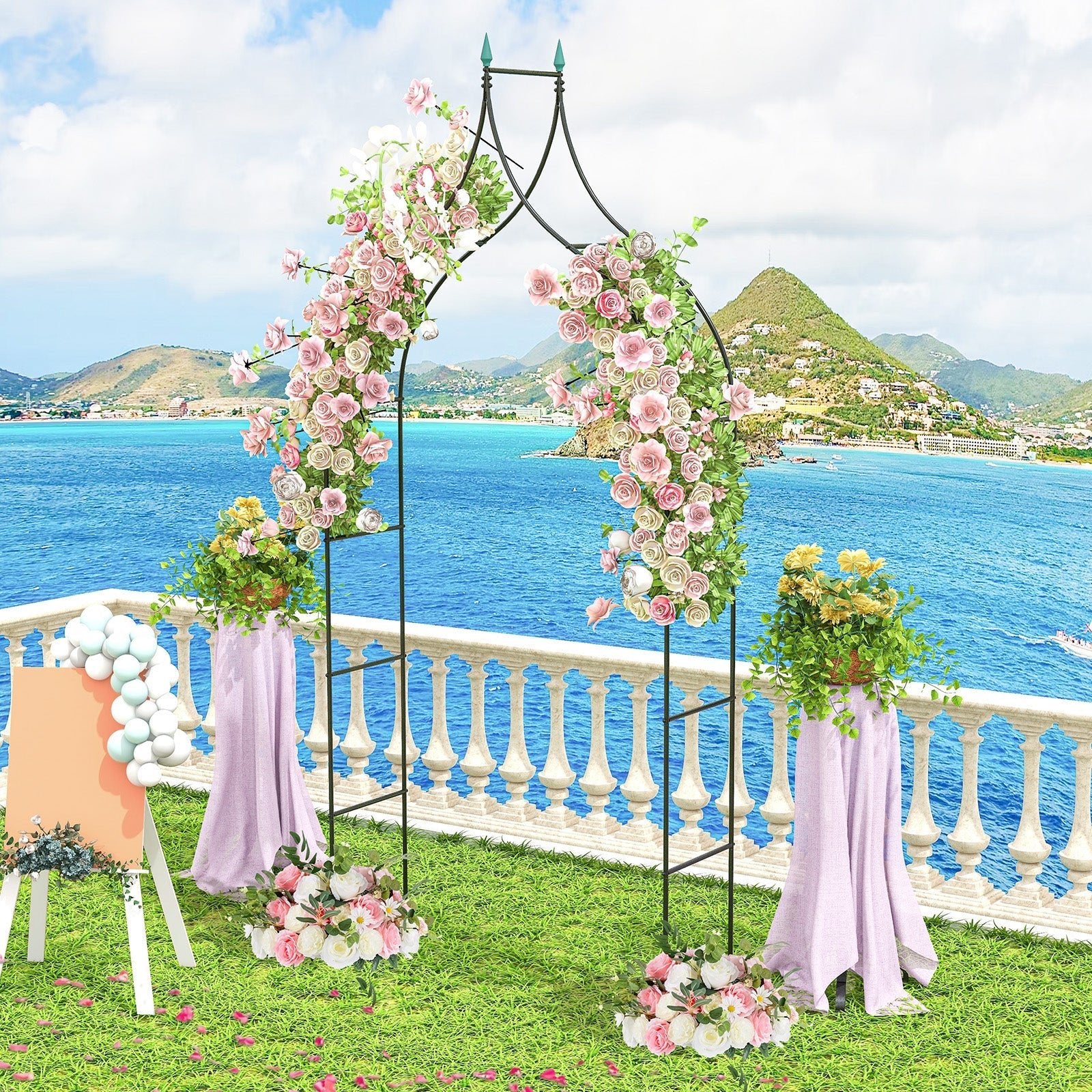 9.5 Feet Decorative Metal Garden Arch for Vine Rose Climbing Wedding Ceremony Party Decoration - Cheeky Garden
