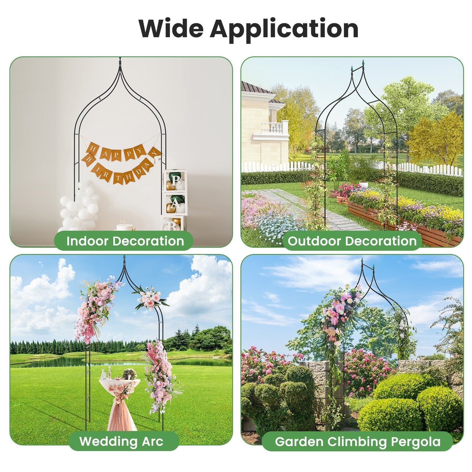 9.5 Feet Decorative Metal Garden Arch for Vine Rose Climbing Wedding Ceremony Party Decoration - Cheeky Garden