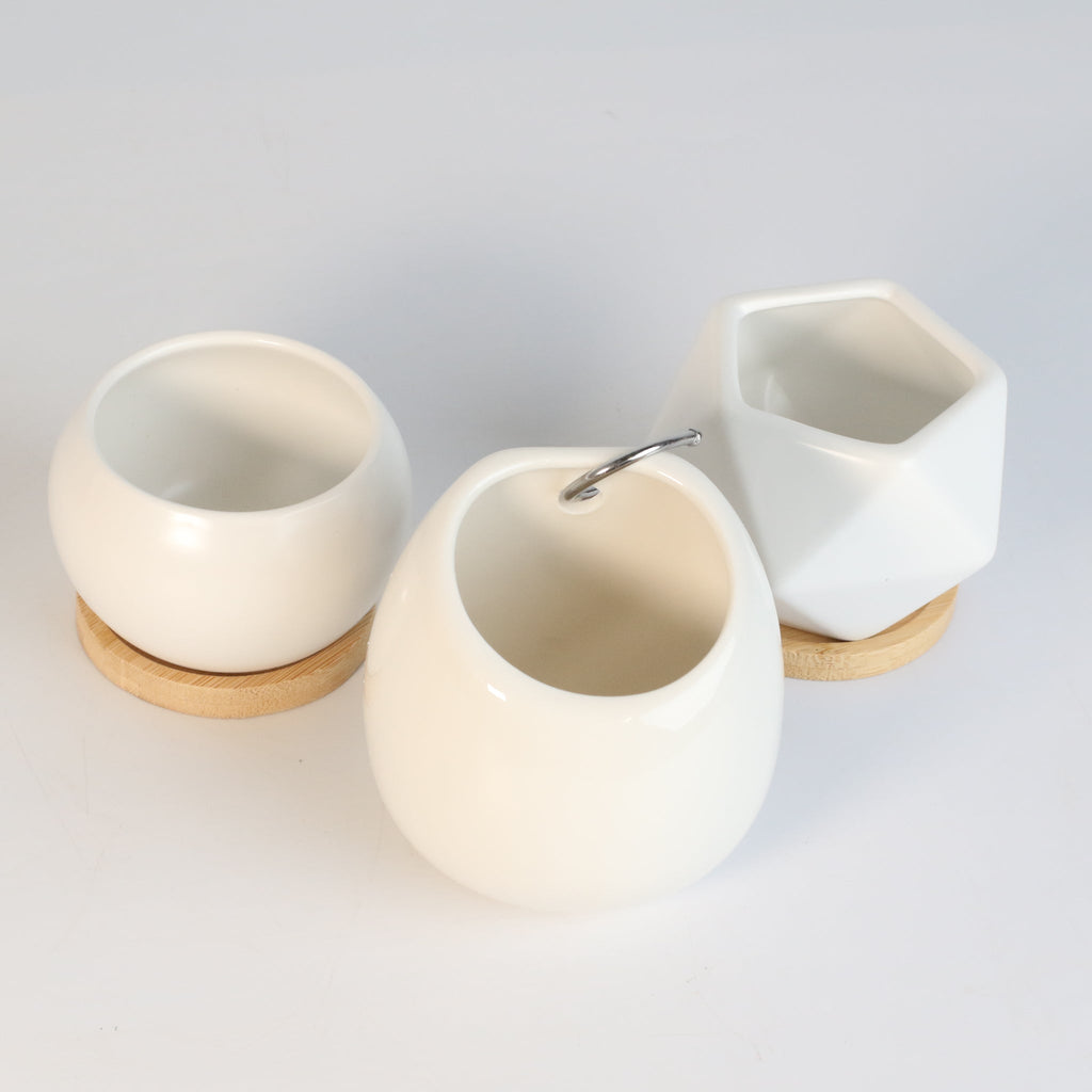 Minimalistic Ceramic White Planter Bundle — Set of 3
