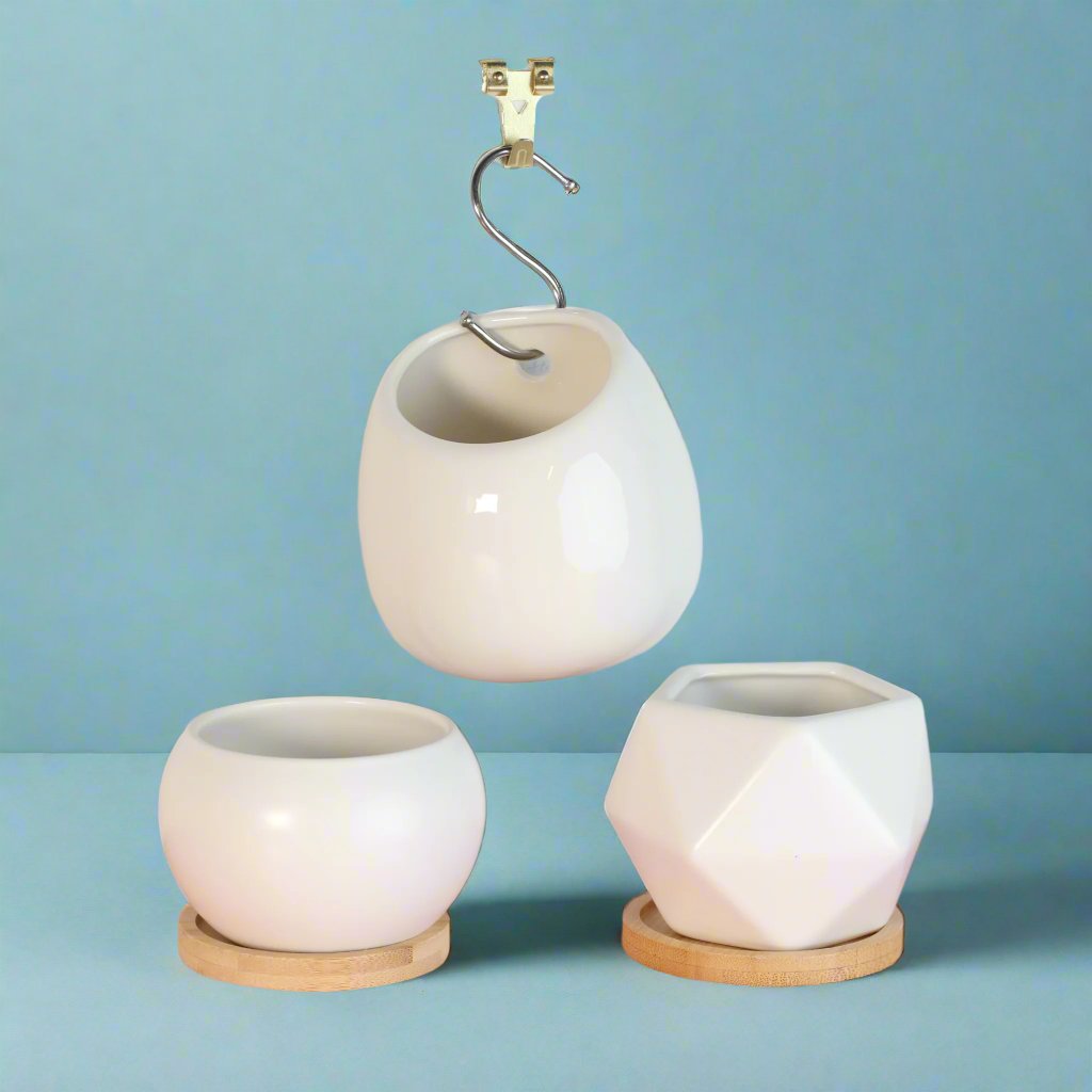 Minimalistic Ceramic White Planter Bundle — Set of 3