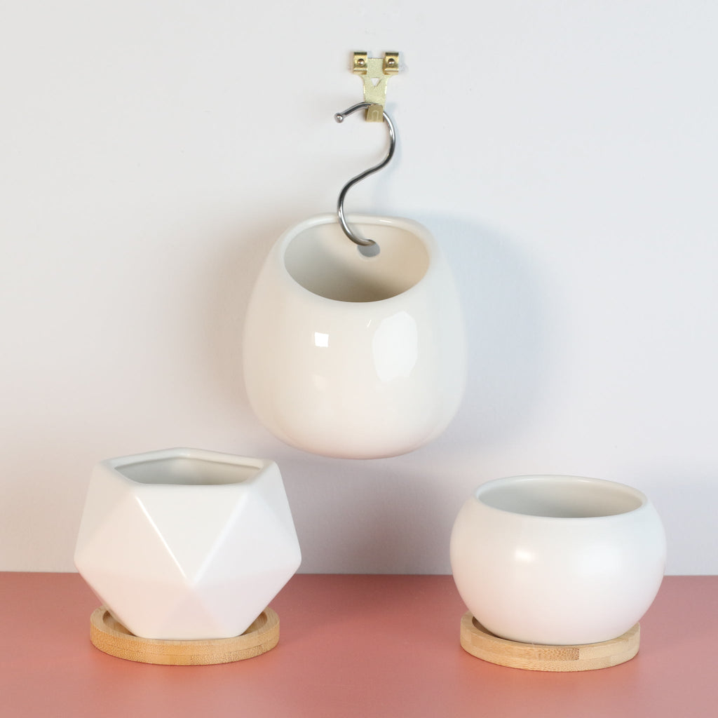 Minimalistic Ceramic White Planter Bundle — Set of 3