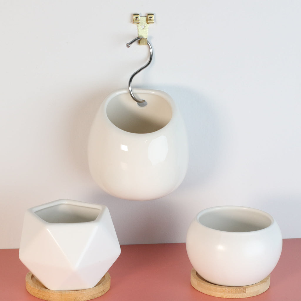 Minimalistic Ceramic White Planter Bundle — Set of 3