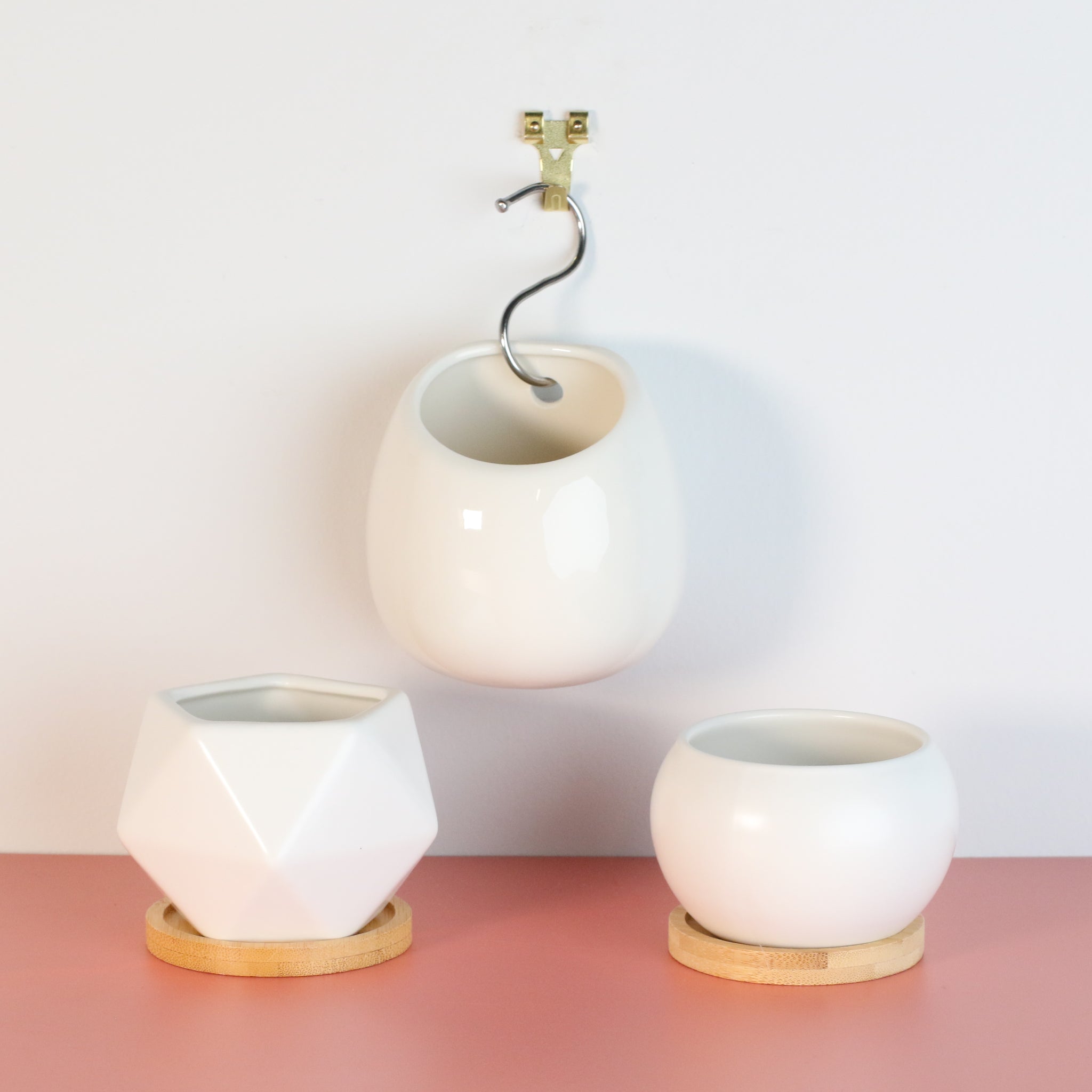 Minimalistic Ceramic White Planter Bundle — Set of 3