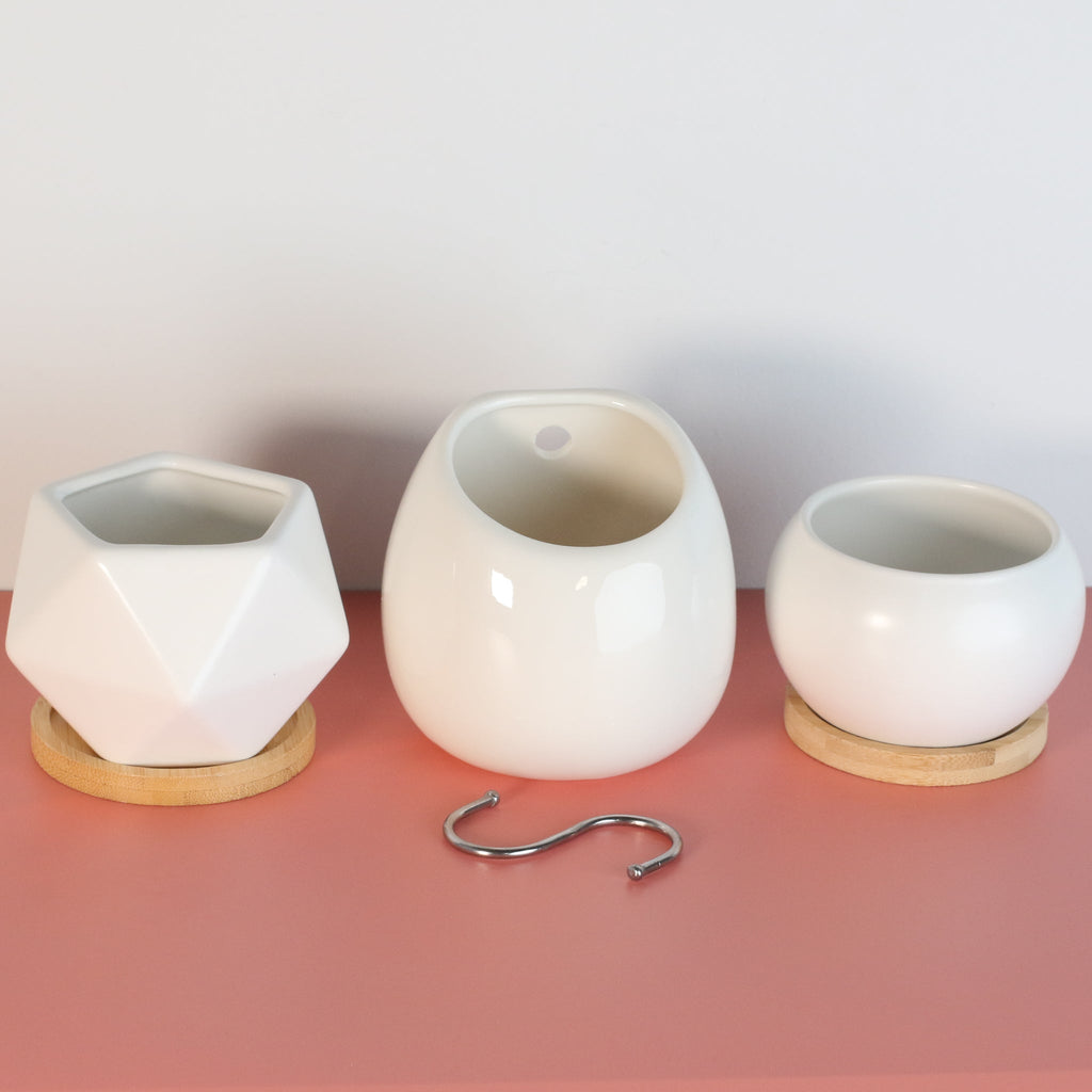 Minimalistic Ceramic White Planter Bundle — Set of 3