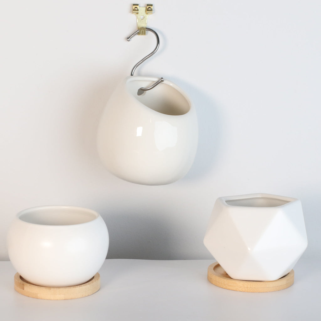 Minimalistic Ceramic White Planter Bundle — Set of 3