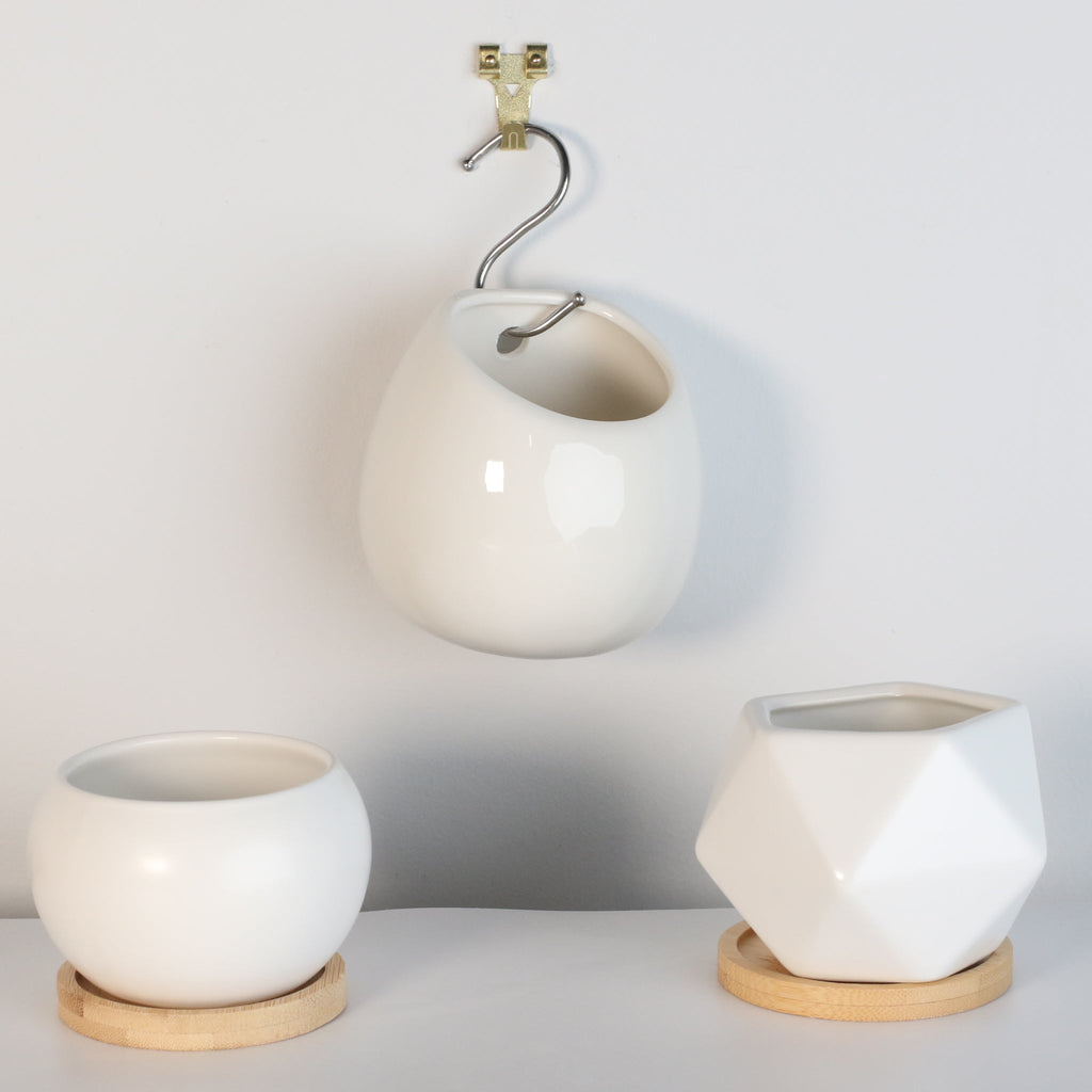 Minimalistic Ceramic White Planter Bundle — Set of 3