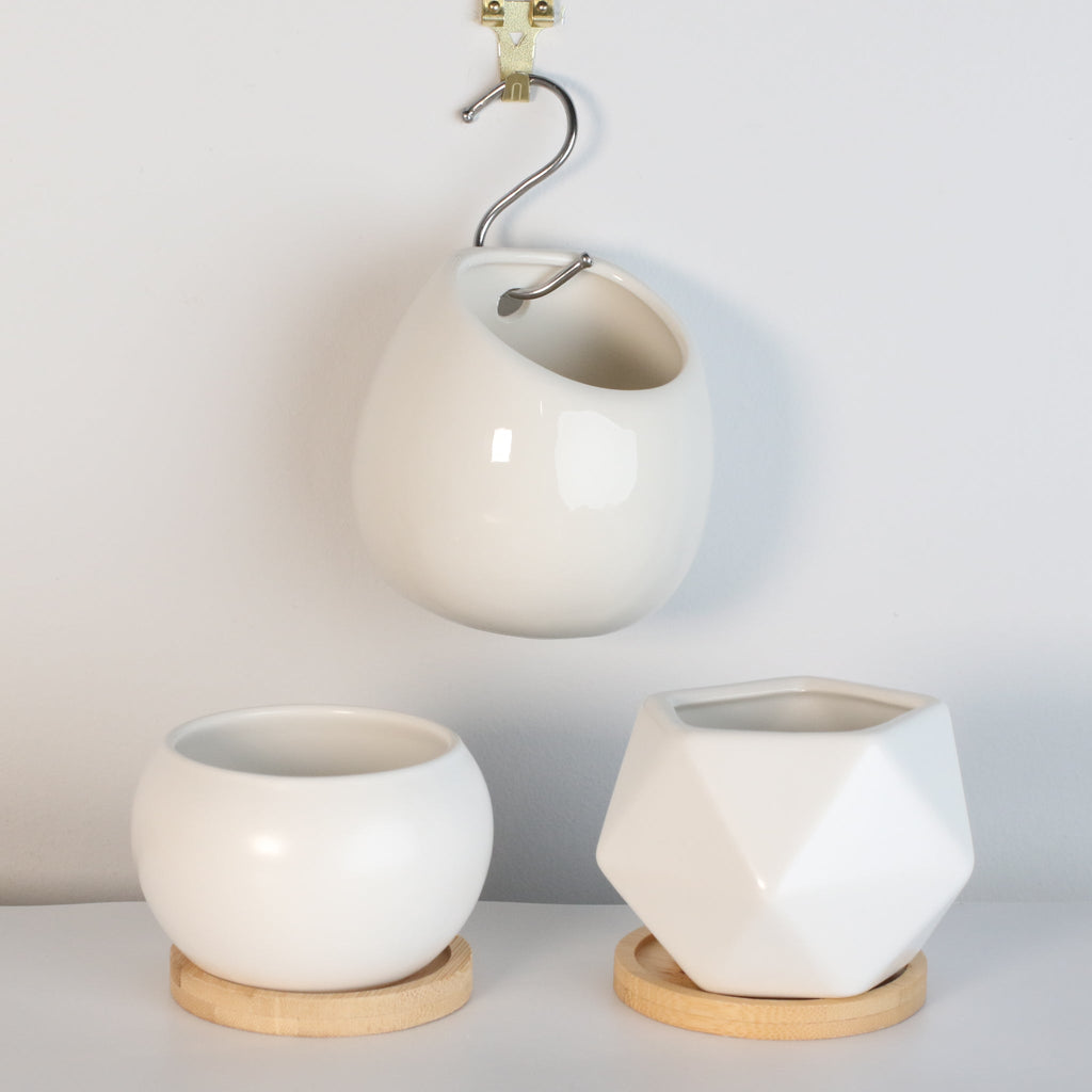 Minimalistic Ceramic White Planter Bundle — Set of 3