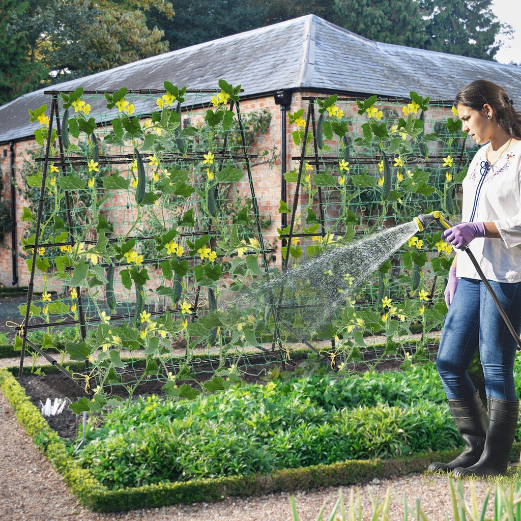 A-Frame Garden Cucumber Trellis with Netting for Climbing Plants Outdoor-Black - Cheeky Garden