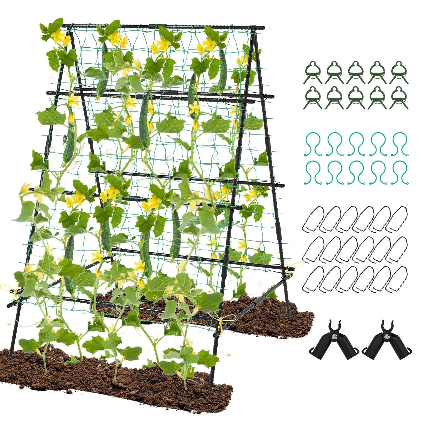 A-Frame Garden Cucumber Trellis with Netting for Climbing Plants Outdoor-Black - Cheeky Garden