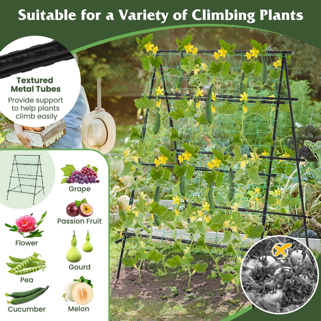 A-Frame Garden Cucumber Trellis with Netting for Climbing Plants Outdoor-Black - Cheeky Garden