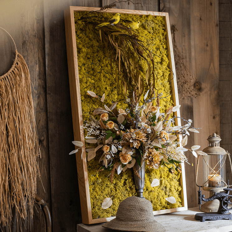 Artificial Plant Flowers Large Golden Bird Vase 3D Framed Wall Art - Cheeky Garden