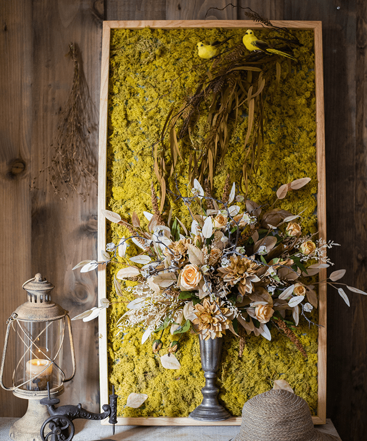 Artificial Plant Flowers Large Golden Bird Vase 3D Framed Wall Art - Cheeky Garden