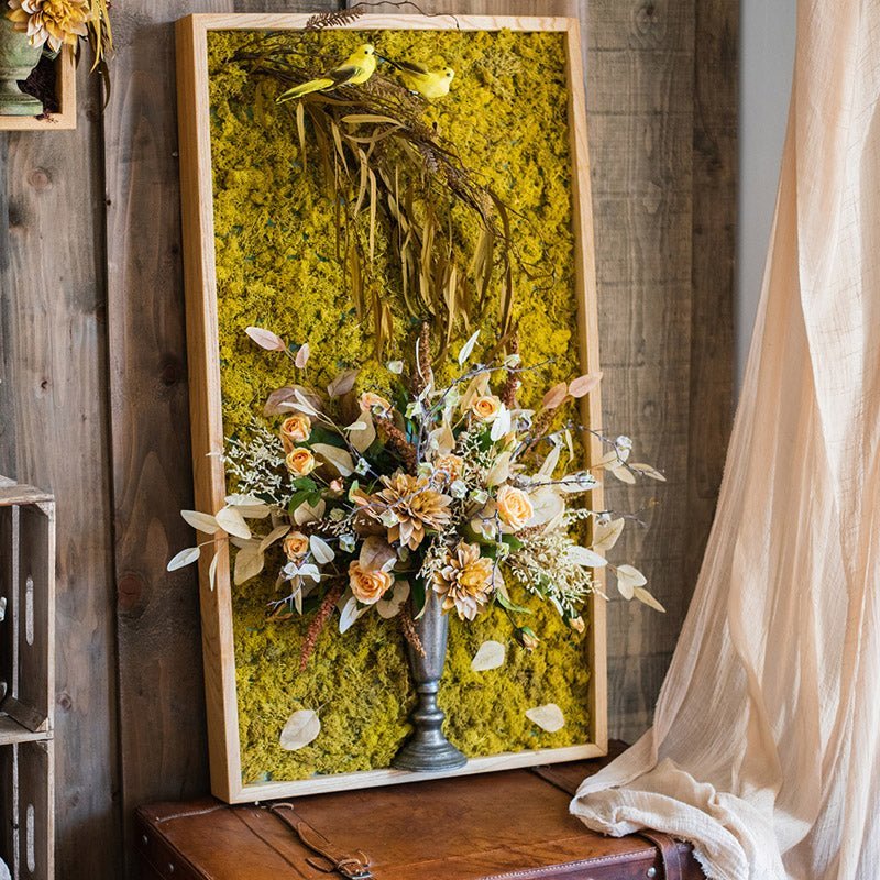 Artificial Plant Flowers Large Golden Bird Vase 3D Framed Wall Art - Cheeky Garden