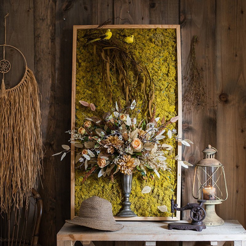 Artificial Plant Flowers Large Golden Bird Vase 3D Framed Wall Art - Cheeky Garden