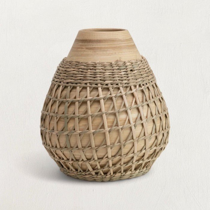 Bamboo Vase with Seagrass Weave - Cheeky Garden