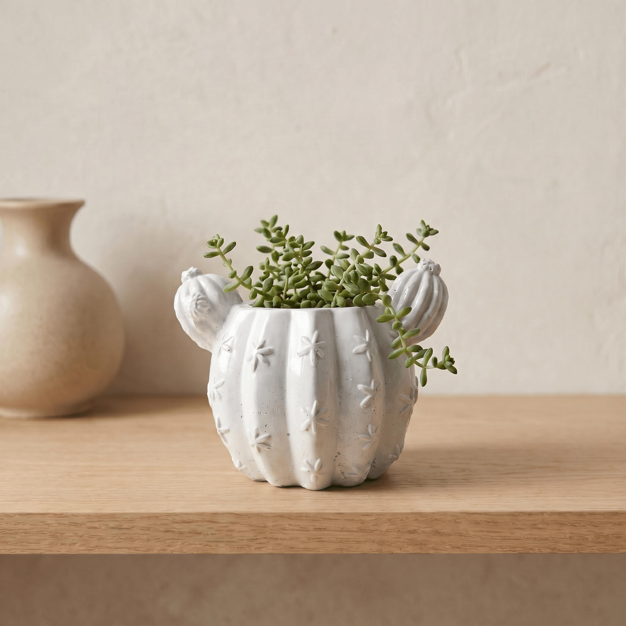 Barrel Cactus Planter – Gypsum White 3.5" - Cheeky Garden