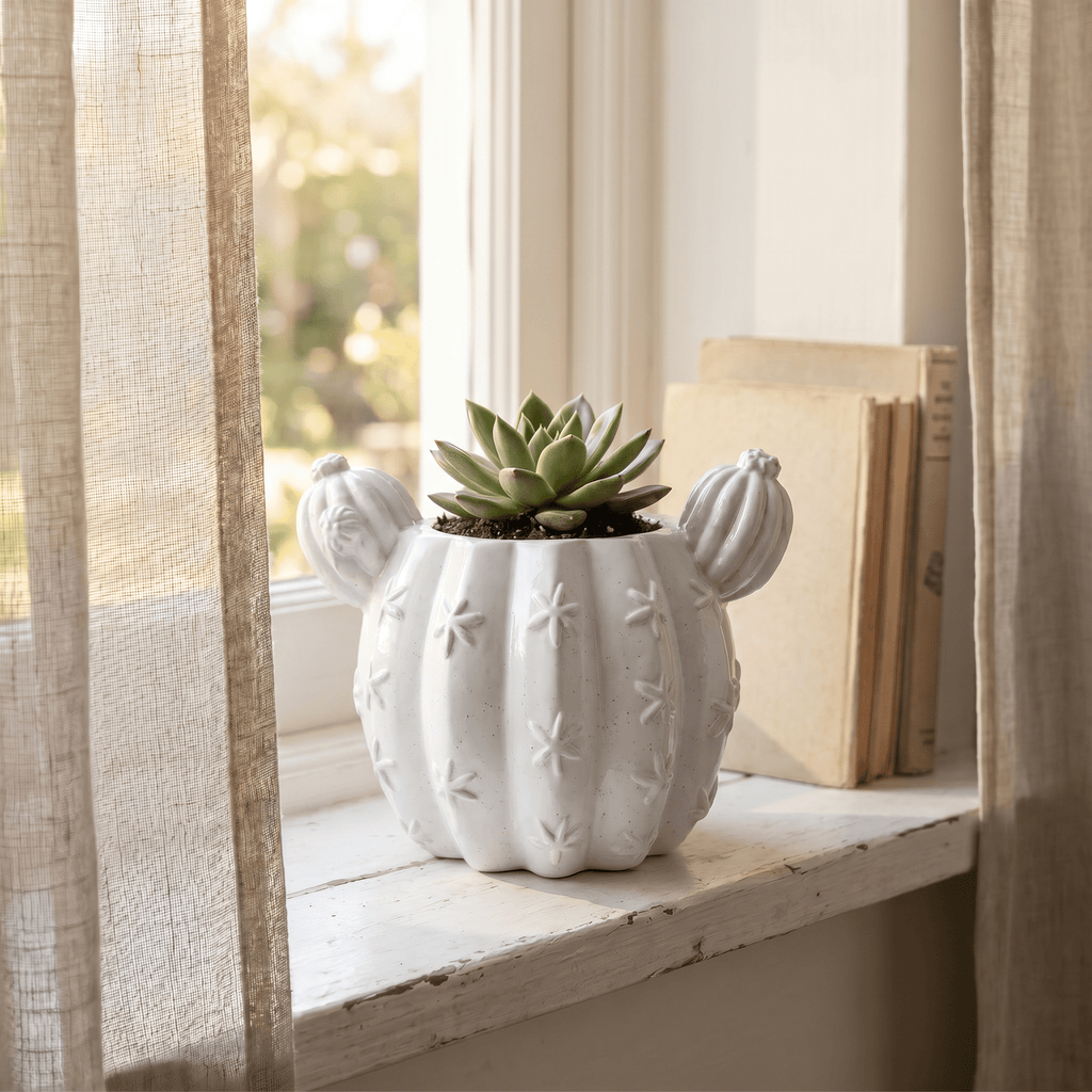 Barrel Cactus Planter – Gypsum White 3.5" - Cheeky Garden