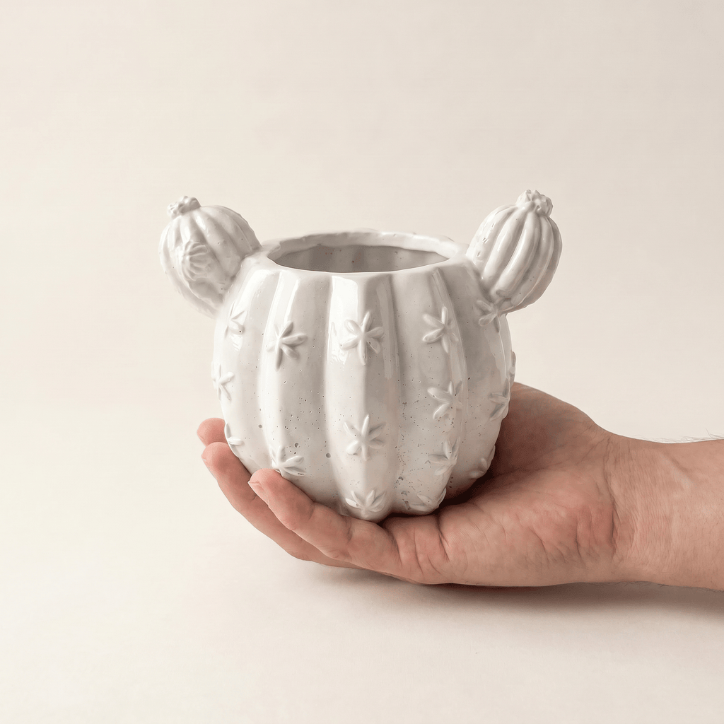 Barrel Cactus Planter – Gypsum White 3.5" - Cheeky Garden