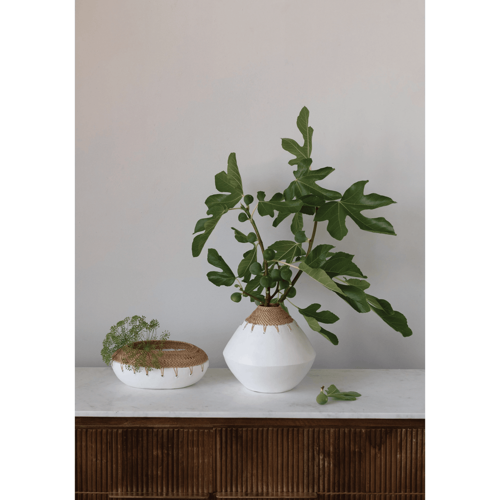 Benton Terracotta Planter with Hand-Woven Rattan Stitching - Cheeky Garden