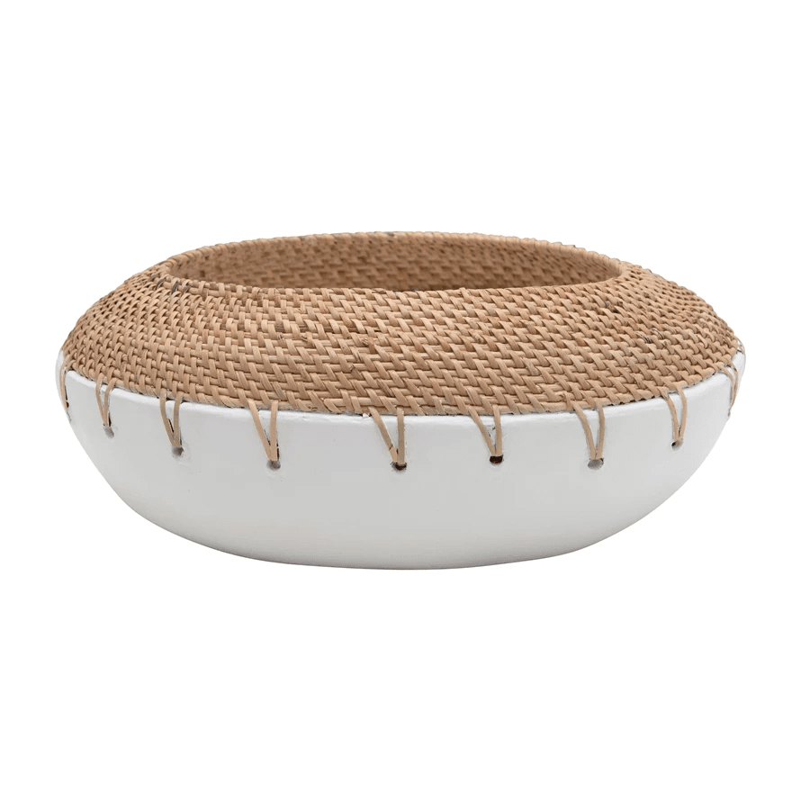 Benton Terracotta Planter with Hand-Woven Rattan Stitching - Cheeky Garden