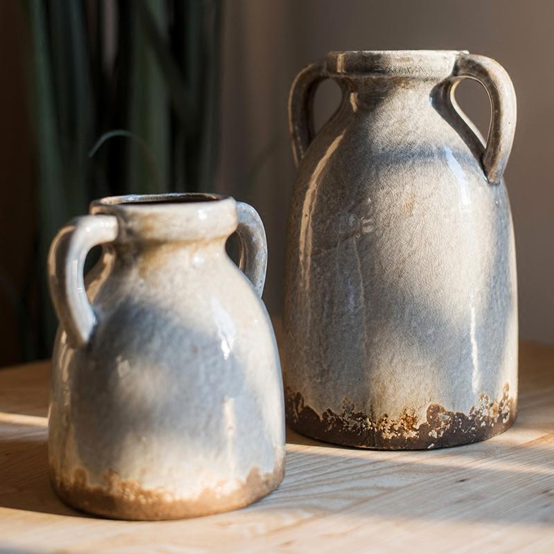 Binglie Glazed Pottery Vase with Handles - Cheeky Garden