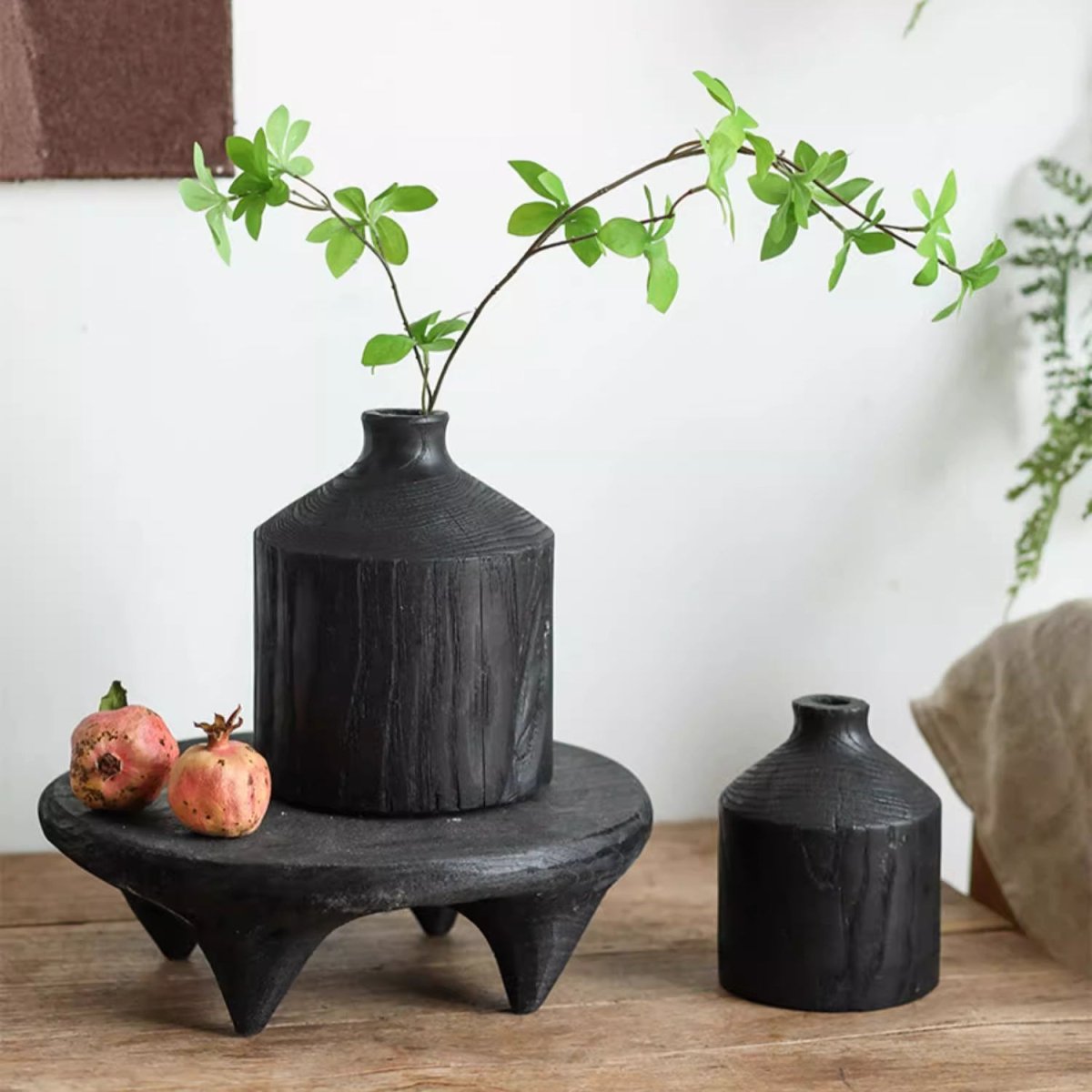 Black Wooden Vase Narrow Neck Decorative Bottle - Cheeky Garden