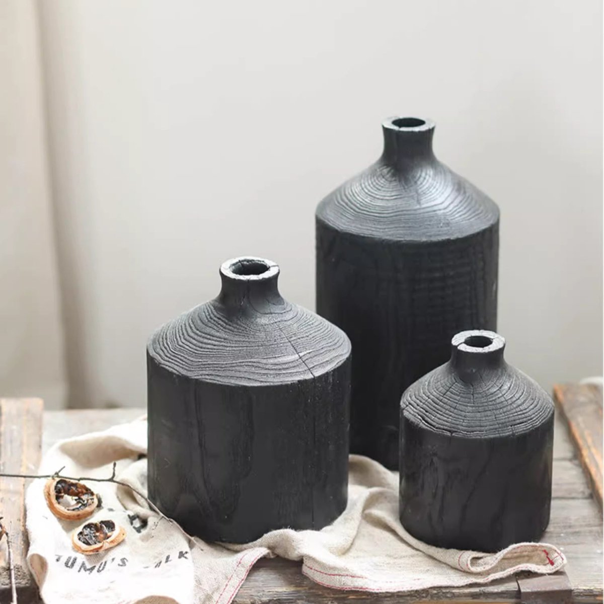 Black Wooden Vase Narrow Neck Decorative Bottle - Cheeky Garden