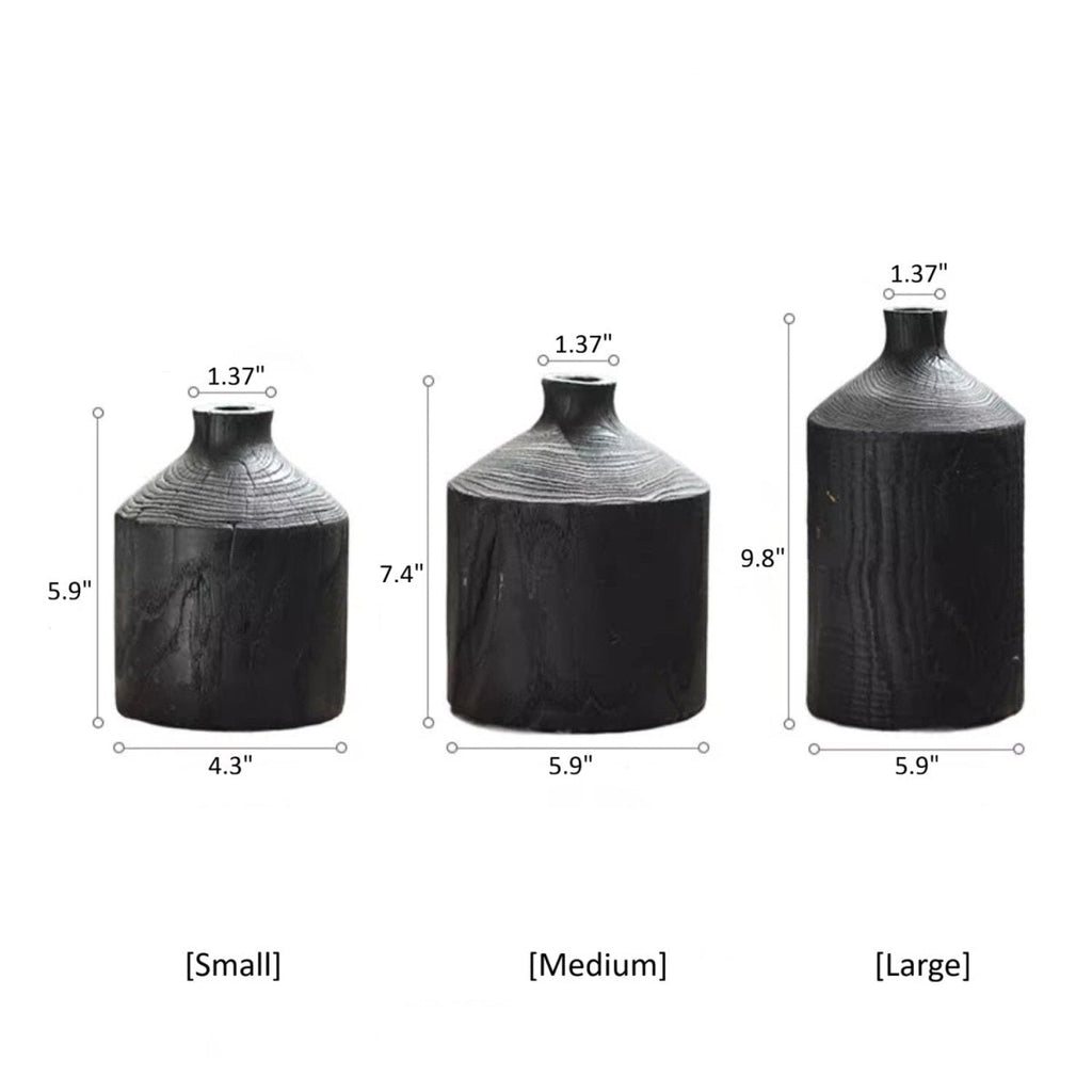 Black Wooden Vase Narrow Neck Decorative Bottle - Cheeky Garden