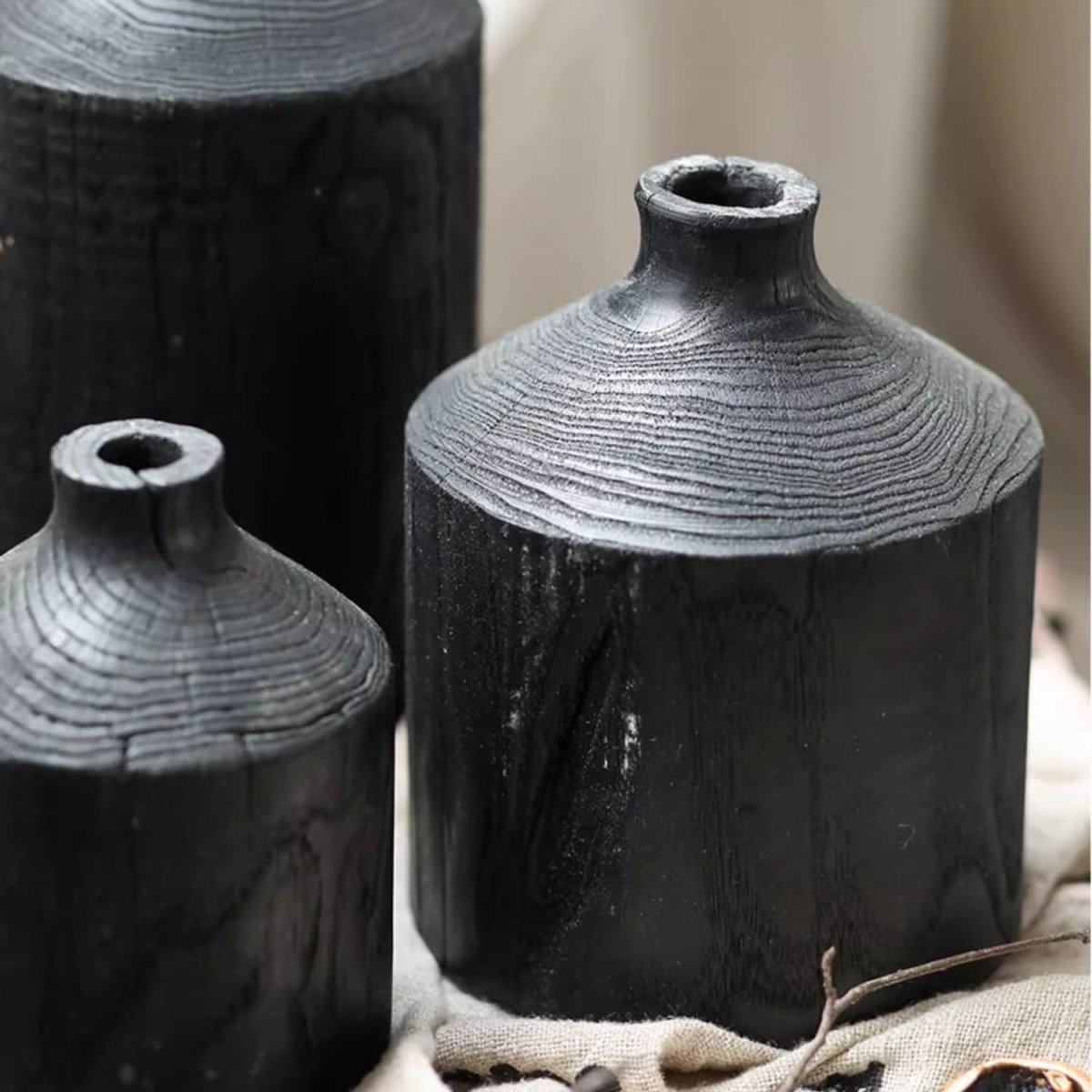 Black Wooden Vase Narrow Neck Decorative Bottle - Cheeky Garden