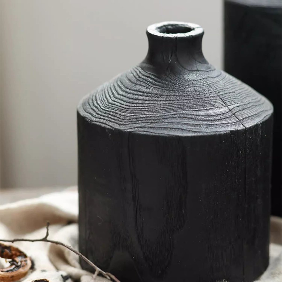Black Wooden Vase Narrow Neck Decorative Bottle - Cheeky Garden