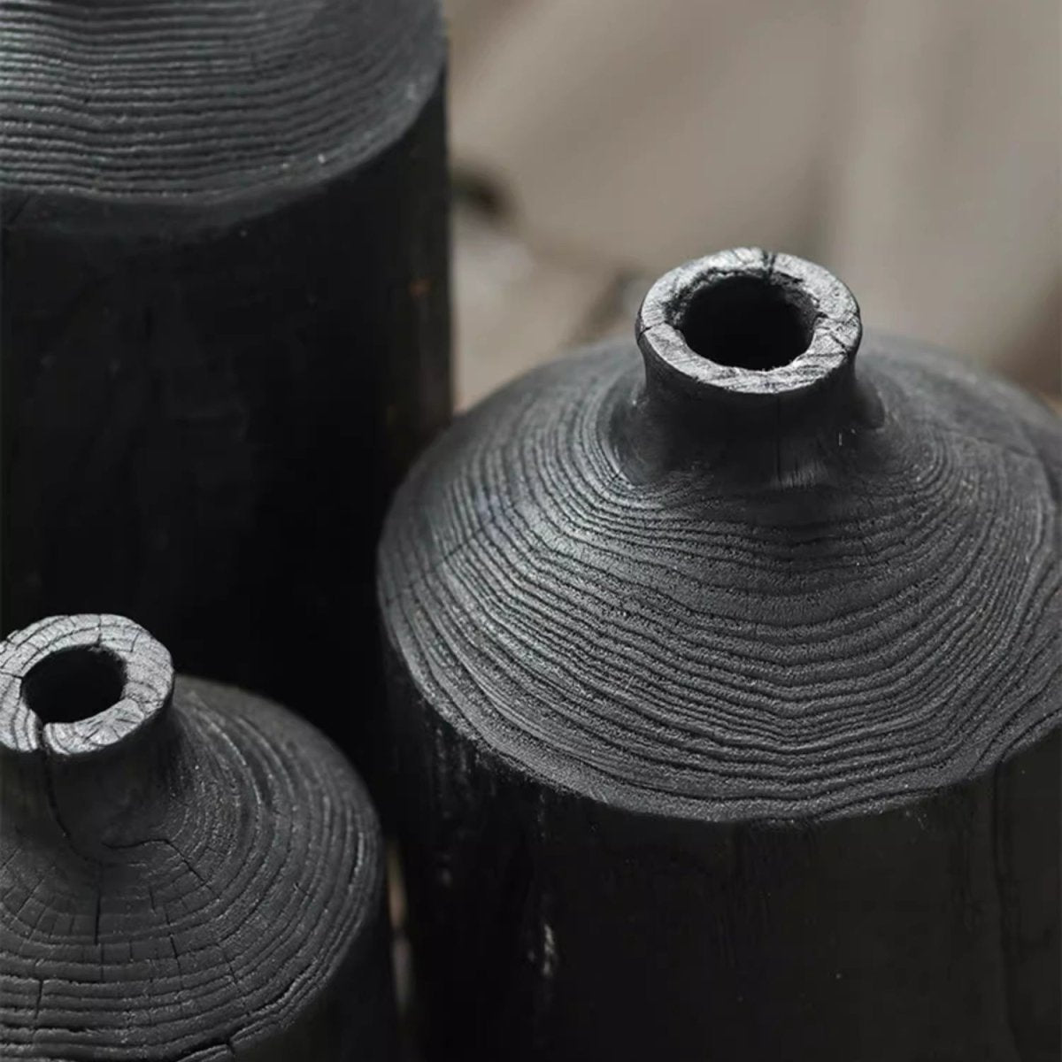 Black Wooden Vase Narrow Neck Decorative Bottle - Cheeky Garden
