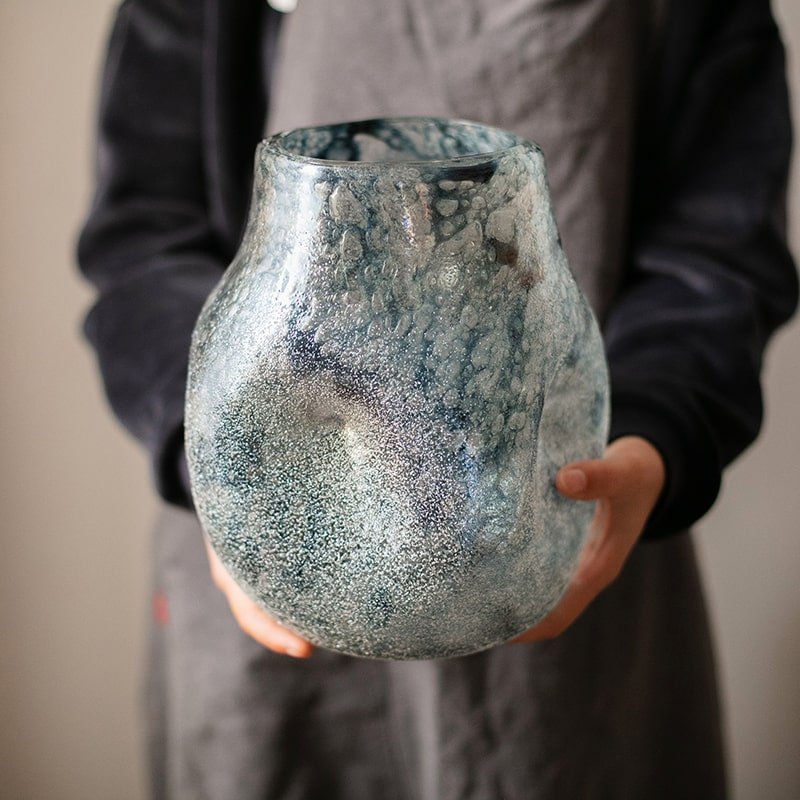 Blue Bubble Hand Blown Glass Vase - Cheeky Garden