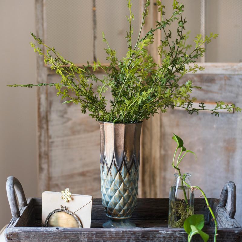 Blue Gold Grid Pattern Glazed Ceramic Vase Collection - Cheeky Garden