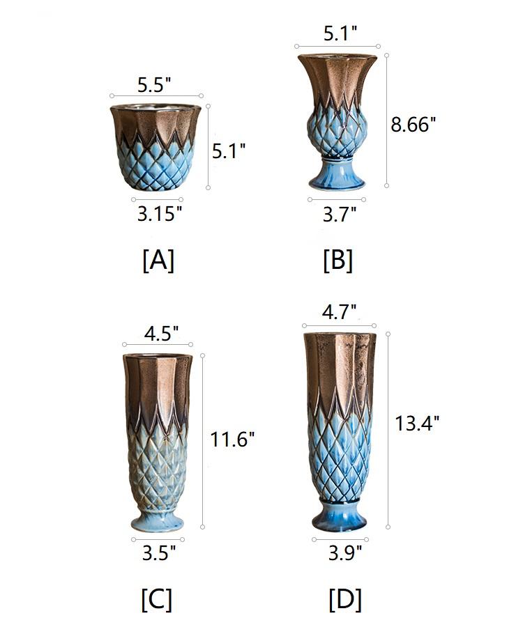 Blue Gold Grid Pattern Glazed Ceramic Vase Collection - Cheeky Garden