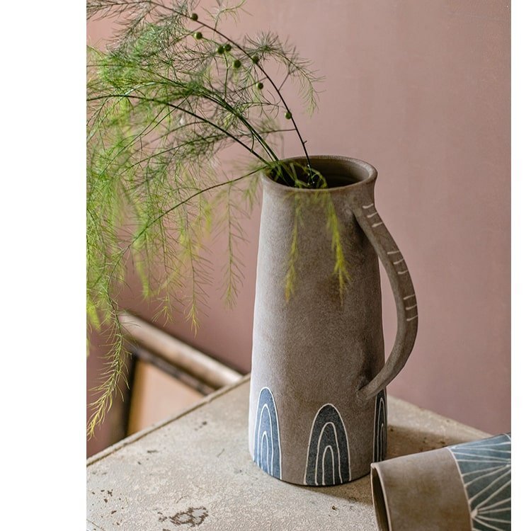 Blue Handpainted Terracotta Vase Jar - Cheeky Garden